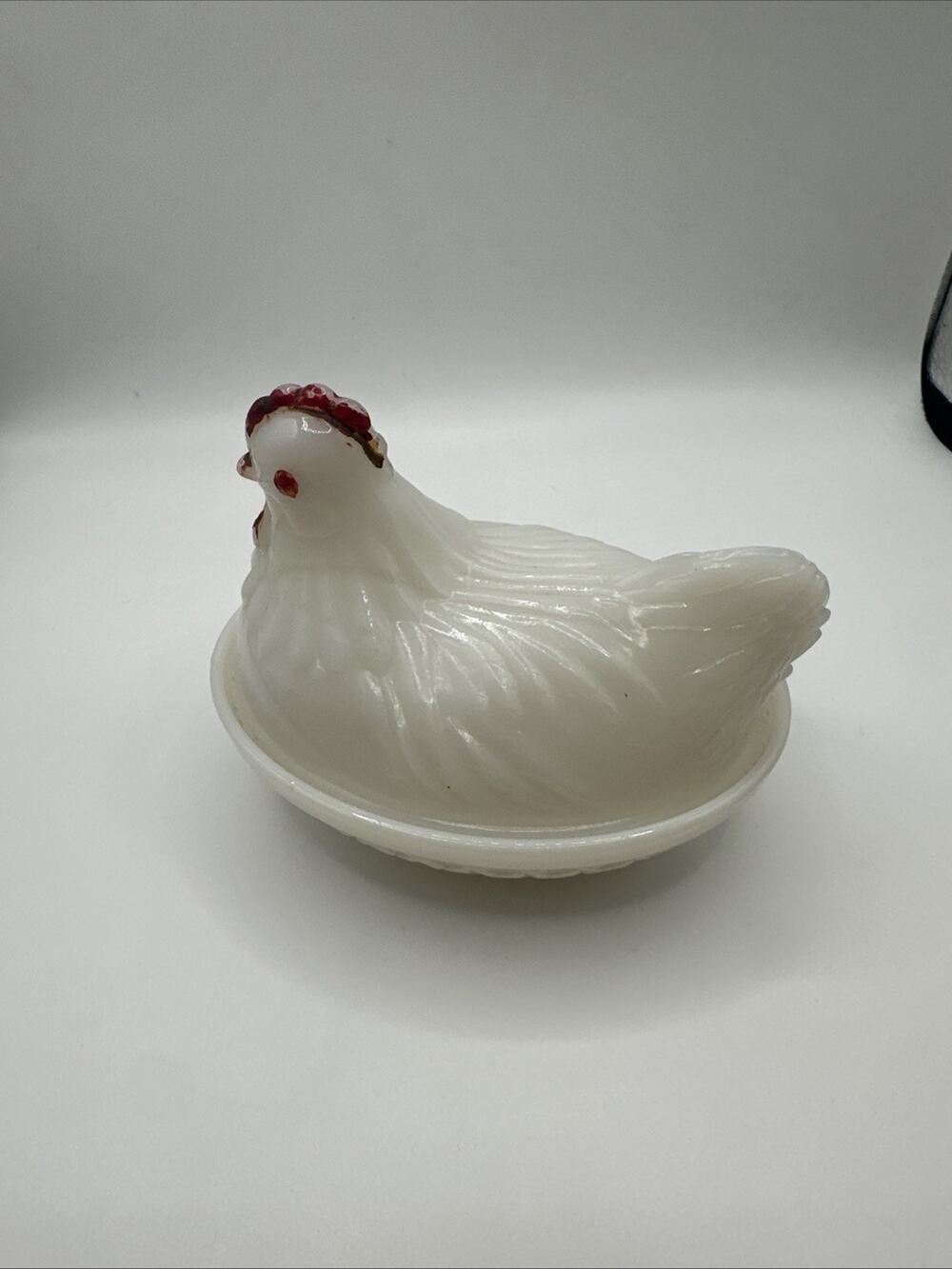White Glass Chicken On Nest. No Brand Marking